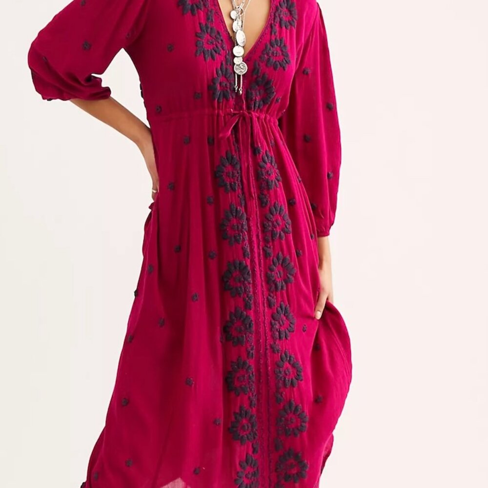 Free People Embroidered Fable Midi Dress